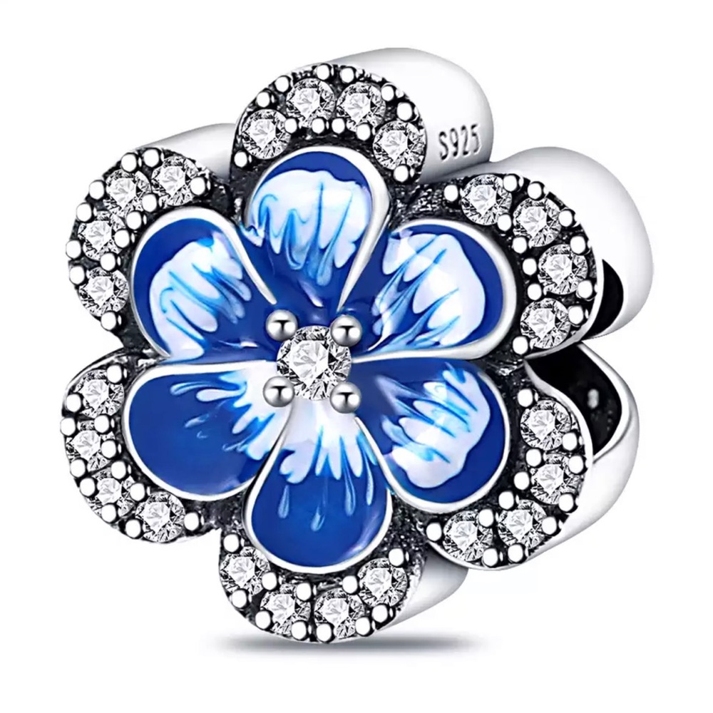 Sterling silver 925  Blue flower Charms Fit For Pandora Original Bracelet